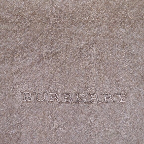 Vintage Burberry Solid Camel Tan Embroidered Logo 100% Cashmere Scarf Scarves - Picture 7 of 7